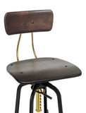 NNEDSZ Industrial Wooden Height Adjustable Swivel Bar Stool Chair with Back - Gold Black