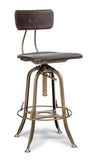 NNEDSZ Industrial Wooden Height Adjustable Swivel Bar Stool Chair with Back - Dark French Brass