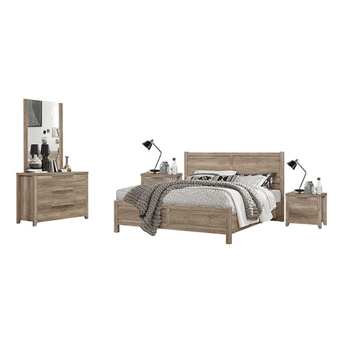 NNEDSZ 4 Pieces Bedroom Suite Natural Wood Like MDF Structure King Size Oak Colour Bed, Bedside Table & Dresser
