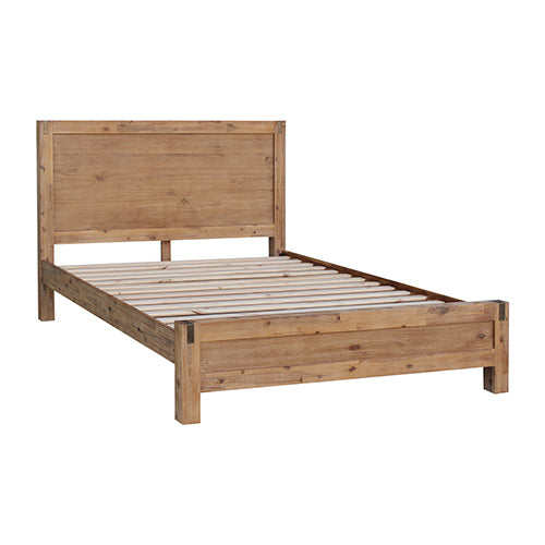 NNEDSZ Pieces Bedroom Suite in Solid Wood Veneered Acacia Construction Timber Slat Double Size Oak Colour Bed, Bedside Table
