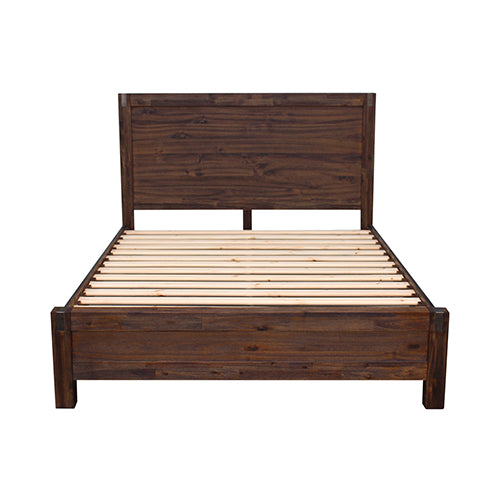 NNEDSZ Frame Double Size in Solid Wood Veneered Acacia Bedroom Timber Slat in Chocolate