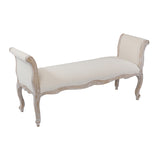 NNEDSZ Oak Wood Linen Fabric Beige White Washed Finish Bench Chair