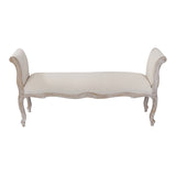 NNEDSZ Oak Wood Linen Fabric Beige White Washed Finish Bench Chair