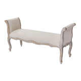 NNEDSZ Oak Wood Linen Fabric Beige White Washed Finish Bench Chair