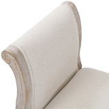 NNEDSZ Oak Wood Linen Fabric Beige White Washed Finish Bench Chair