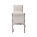NNEDSZ Oak Wood Linen Fabric Beige White Washed Finish Bench Chair