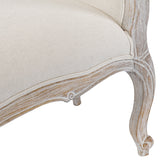 NNEDSZ Oak Wood Linen Fabric Beige White Washed Finish Bench Chair