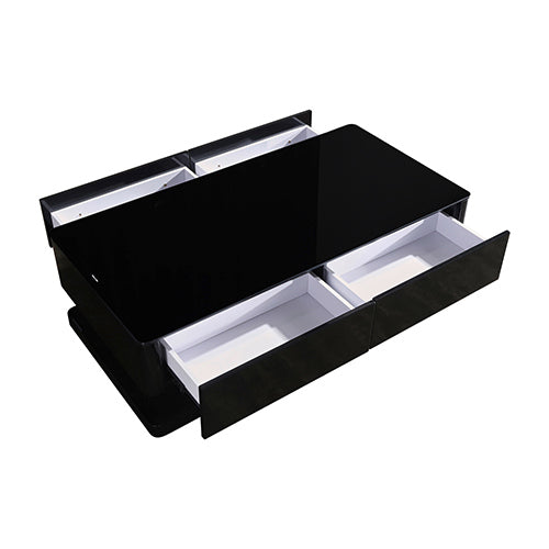 NNEDSZ Coffee Table High Gloss Finish in Shiny Black Colour with 4 Drawers Storage
