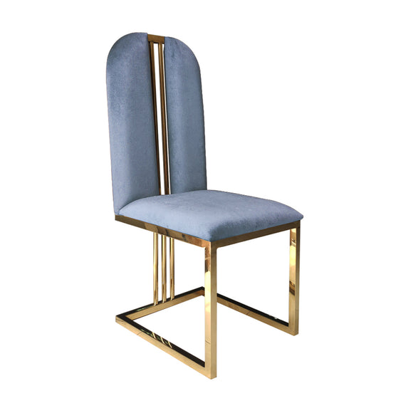 NNEDSZ 2X Dining Chair Stainless Gold Frame & Seat Blue Fabric