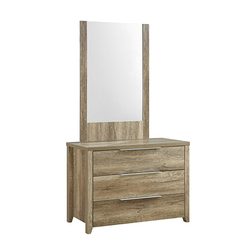 NNEDSZ with 3 Storage Drawers in Natural Wood like MDF in Oak Colour with Mirror