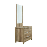 NNEDSZ with 3 Storage Drawers in Natural Wood like MDF in Oak Colour with Mirror