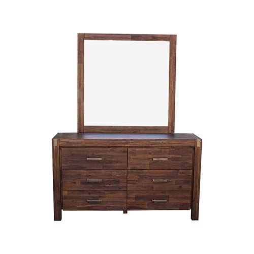 NNEDSZ with 6 Storage Drawers in Solid Acacia & Veneer With Mirror in Chocolate Colour