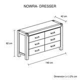 NNEDSZ with 6 Storage Drawers in Solid Acacia & Veneer With Mirror in Oak Colour