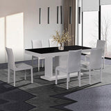 NNEDSZ Pieces Dining Suite Dining Table & 6X  White Chairs in Rectangular Shape High Glossy MDF Wooden Base Combination of Black & White Colour