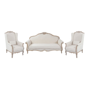 NNEDSZ 3S+2 XWing Chair Oak Wood White Washed Finish Rolled Armrest Linen Sofa Fabric