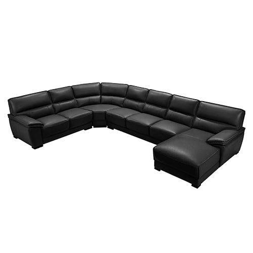 NNEDSZ Set Luxurious 7 Seater Bonded Leather Corner Sofa Living Room Couch in Black with Chaise