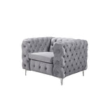 NNEDSZ Seater Grey Sofa Classic Armchair Button Tufted in Velvet Fabric with Metal Legs