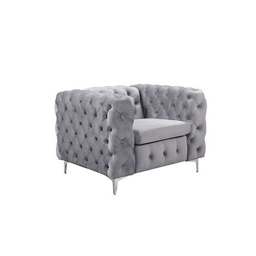 NNEDSZ Seater Grey Sofa Classic Armchair Button Tufted in Velvet Fabric with Metal Legs