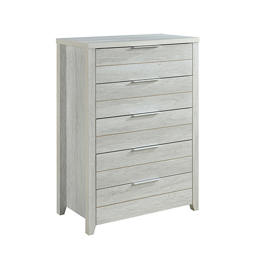 NNEDSZ with 5 Storage Drawers Natural Wood like MDF in White Ash Colour