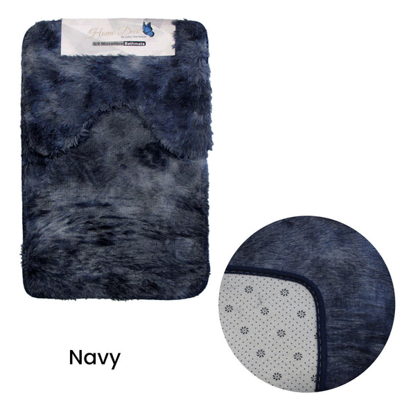 NNEDSZ 2 Pce 2-Toned Extra Light Weighted Shaggy Fluffy Bath Mat Set Navy