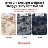 NNEDSZ 2 Pce 2-Toned Extra Light Weighted Shaggy Fluffy Bath Mat Set Navy