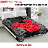 NNEDSZ 800GSM Luxury Reversible Mink Blanket Red Floral Queen 200 x 240 cm