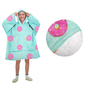 NNEDSZ Blanket Hoodie with Sherpa Reverse Aqua Donuts