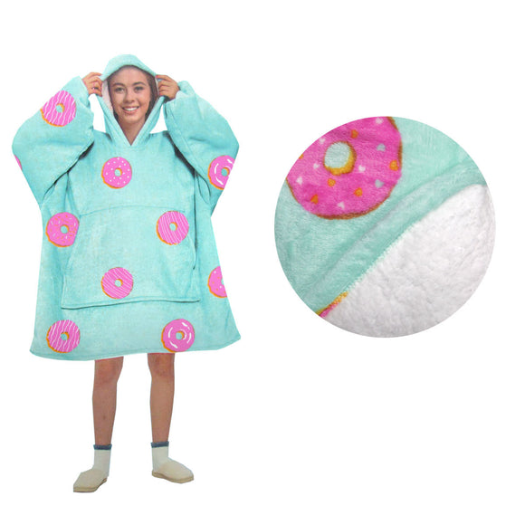 NNEDSZ Blanket Hoodie with Sherpa Reverse Aqua Donuts