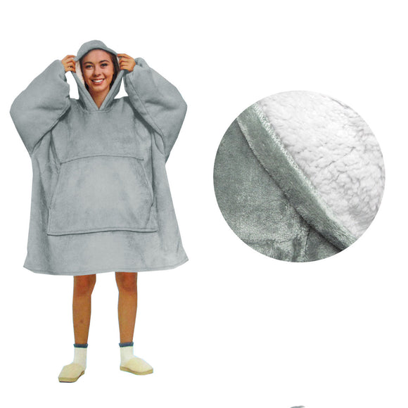 NNEDSZ Blanket Hoodie with Sherpa Reverse Plain Silver