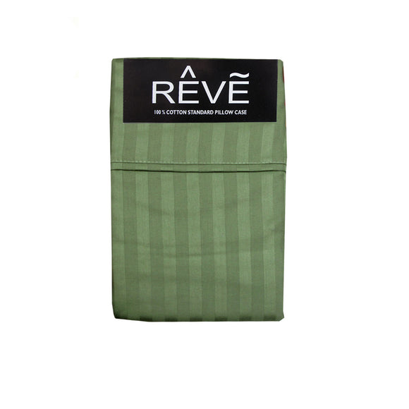 NNEDSZ Pair of Reve 100% Cotton Standard Pillowcases 48 x 74 cm Narrow Stripe Olive
