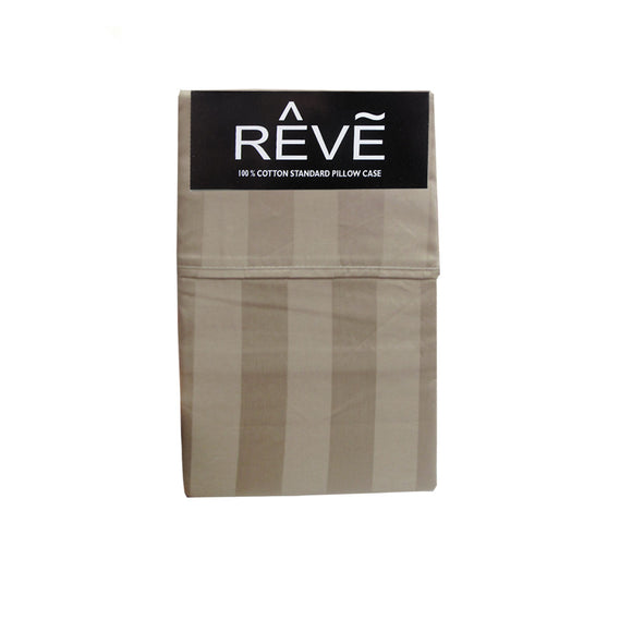 NNEDSZ Pair of Reve 100% Cotton Standard Pillowcases 48 x 74 cm Wide Stripe Taupe