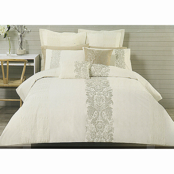 NNEDSZ Catherine Cream Taupe Embroidery Quilt Cover Set QUEEN