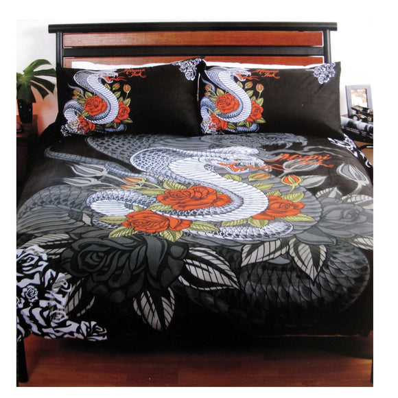 NNEDSZ Miami Ink Cobra Black Quilt Cover Set Single