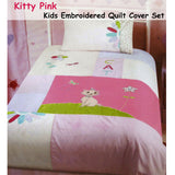 NNEDSZ Kitty Cat Embroidered Quilt Cover Set Single