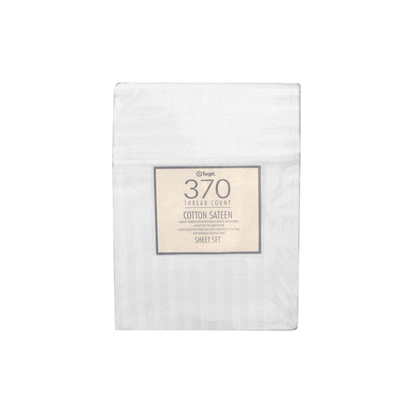 NNEDSZ 370TC White Self-striped Cotton Sateen Sheet Set King
