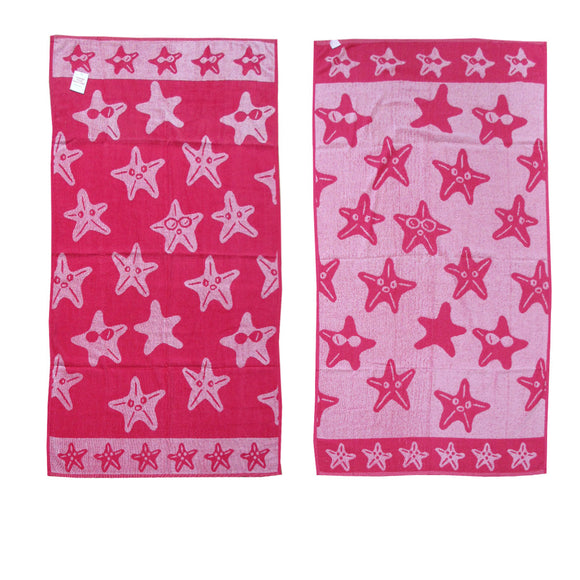 NNEDSZ Jacquard Velour Reversible Beach Towel Hot Pink Stars