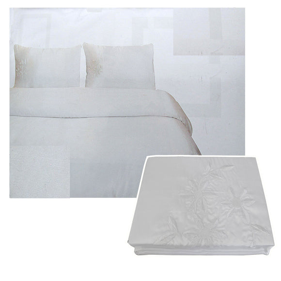 NNEDSZ Tuberose Satin Embroidery Quilt Cover Set White Queen