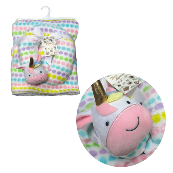 NNEDSZ Baby Animal Coral Fleece Blanket + Pillow Unicorn