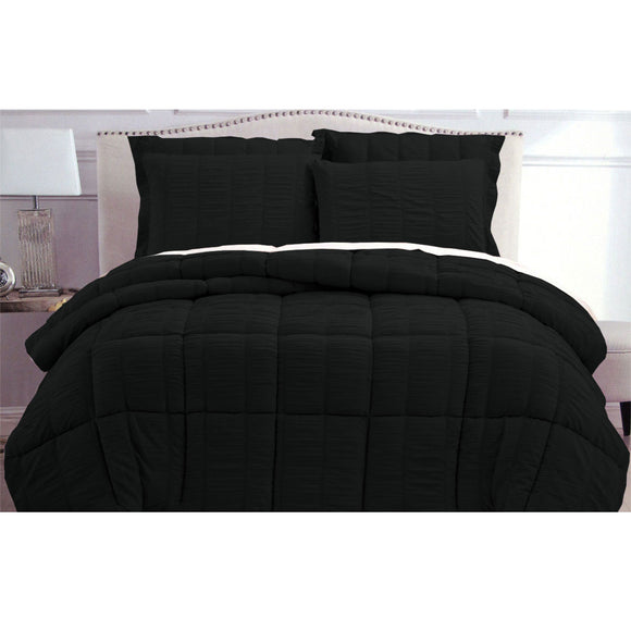 NNEDSZ Hotel Living Seersucker Comforter Set Queen Black
