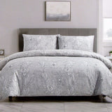 NNEDSZ Silver Peony Floral Printed Microfiber Polyester Quilt Cover Set Queen