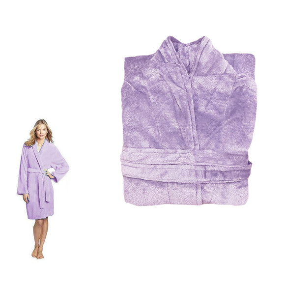 NNEDSZ 190GSM Ultra Soft Plush Fleece Bath Robe Lilac L