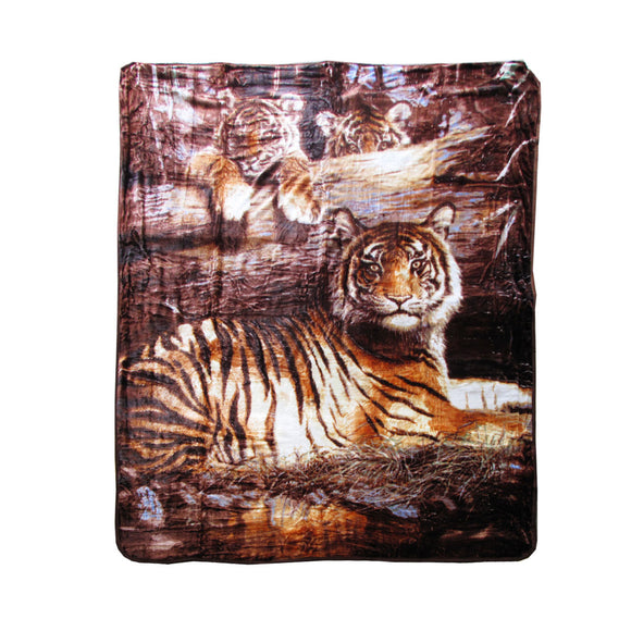 NNEDSZ 375gsm 1 Ply 3D Print Faux Mink Blanket Queen 200x240 cm Tiger Family