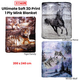 NNEDSZ 375gsm 1 Ply 3D Print Faux Mink Blanket Queen 200x240 cm Tiger Family
