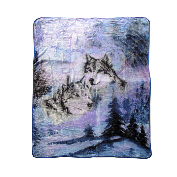 NNEDSZ 375gsm 1 Ply 3D Print Faux Mink Blanket Queen 200x240 cm Winter Wolf