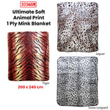 NNEDSZ 375gsm 1 Ply Animal Print Faux Mink Blanket Queen 200x240 cm Jaguar