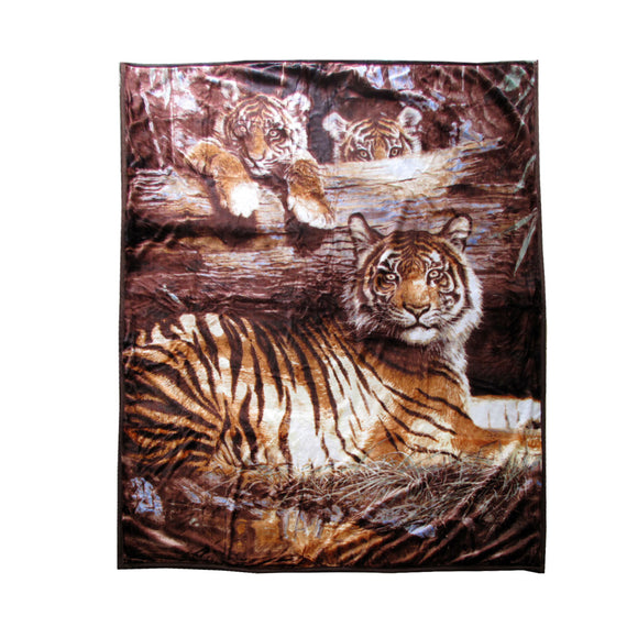 NNEDSZ 675gsm 2 Ply 3D Print Faux Mink Blanket Queen 200x240 cm Tiger Family