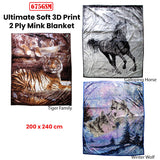 NNEDSZ 675gsm 2 Ply 3D Print Faux Mink Blanket Queen 200x240 cm Tiger Family