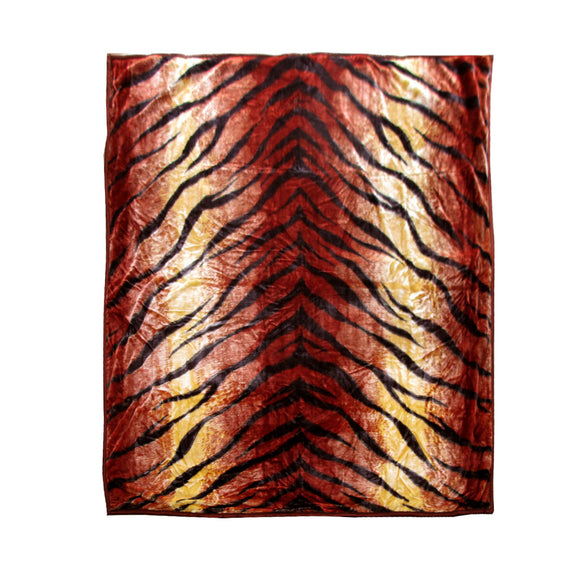 NNEDSZ 675gsm 2 Ply Animal Print Faux Mink Blanket Queen 200x240 cm Tiger