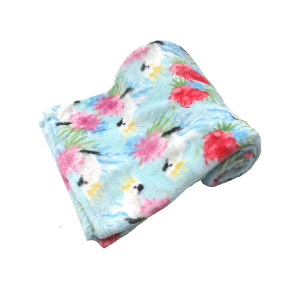 NNEDSZ 190GSM Fashion Printed Ultra Soft Coral Fleece Throw 127 x 152cm Cockatoo Sky Blue