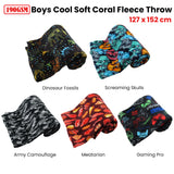 NNEDSZ 190GSM Boys Cool Ultra Soft Coral Fleece Throw 127 x 152cm Dinosaur Fossils